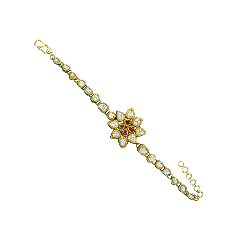 Floral Polki Diamond Bracelet with Rhodolite Accents